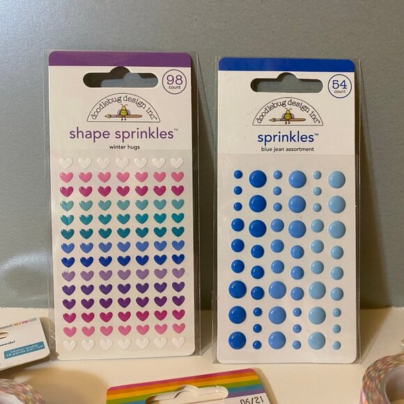 Doodlebug Design Shape Sprinkles & Washi Tape Set Hearts Rainbow & More - Picture 3 of 6